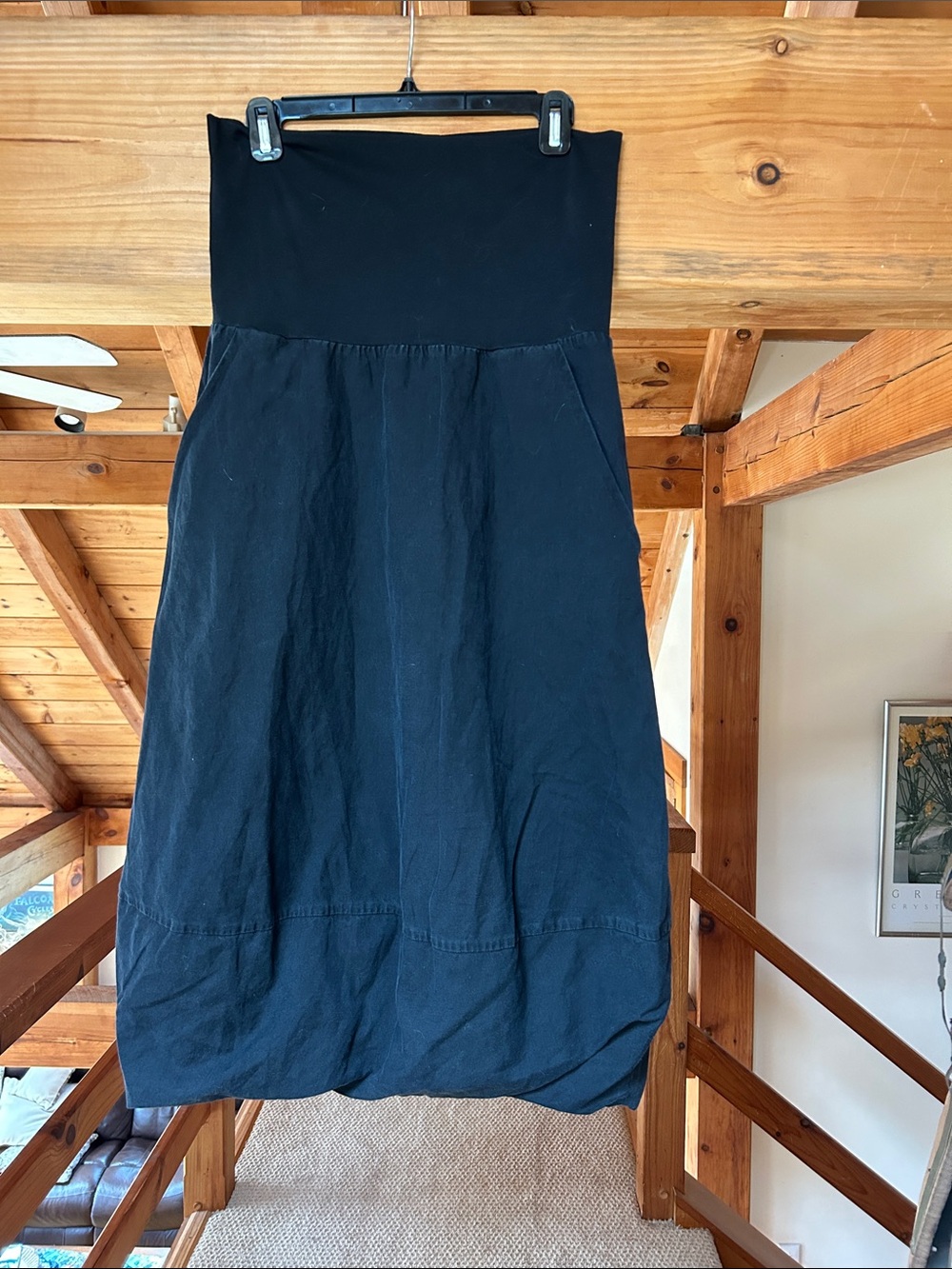 Black Midi Skirt with Wide Waistband - Women